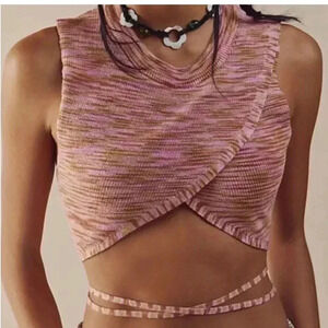 Free People Pink and Brown Crop Top